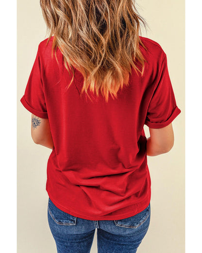 Red Sequined Christmas Tree Graphic Crewneck T Shirt - S