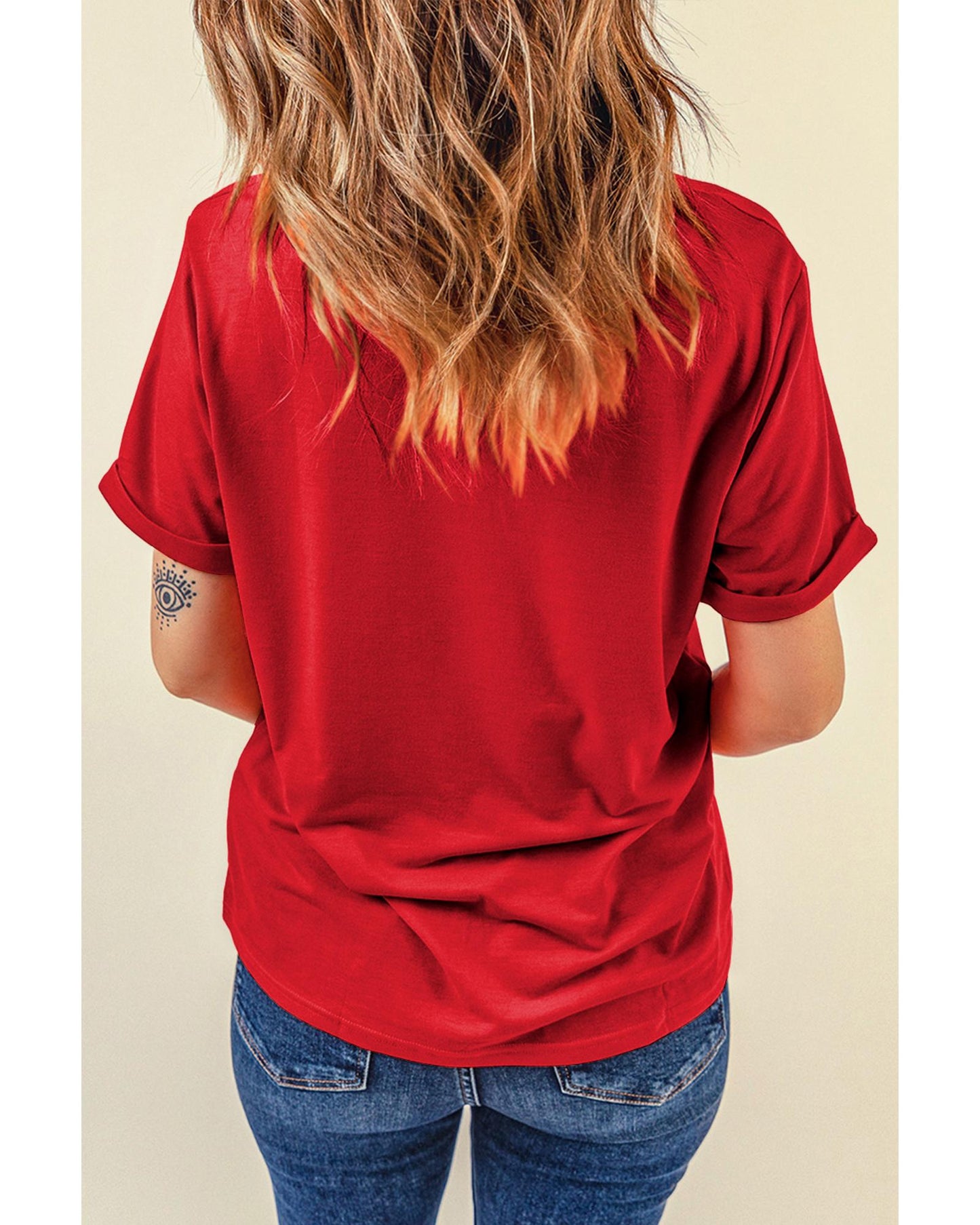 Red Sequined Christmas Tree Graphic Crewneck T Shirt - XL