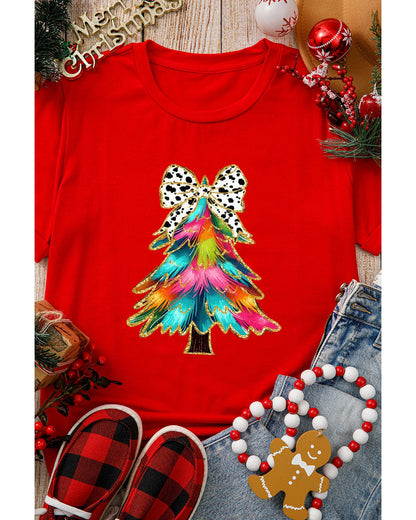 Red Bow Decor Christmas Tree Graphic Holiday T Shirt - M