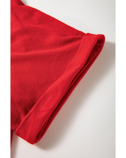 Red Christmas Tree Snowman Printed Crewneck T Shirt - S