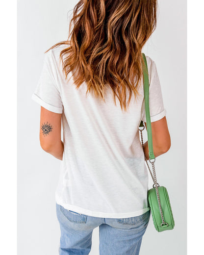 White Christmas Tree Bow Knot Print Round Neck T Shirt - 3XL