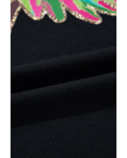 Black Heat Transfer Printing Christmas Tree Bowknot T-Shirt - L