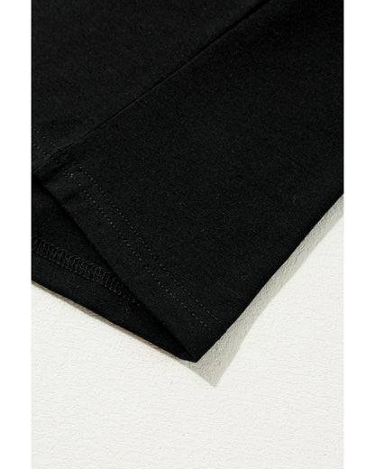 Black Rhinestone Christmas Tree Round Neck Graphic Tee - S