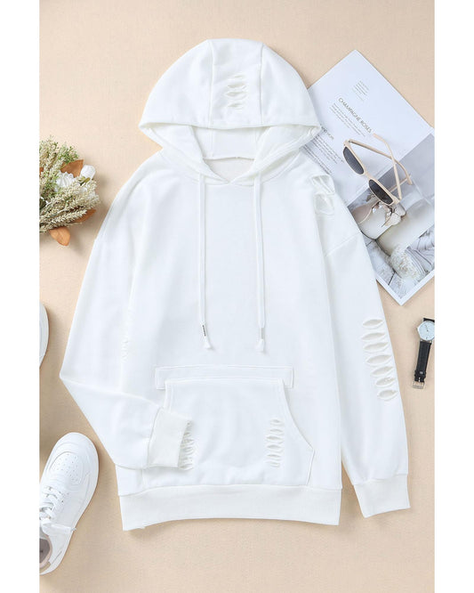 Azura Exchange Ripped Hooded Sweatshirt with Kangaroo Pocket - 2XL