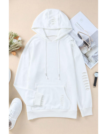 Azura Exchange Ripped Hooded Sweatshirt with Kangaroo Pocket - S