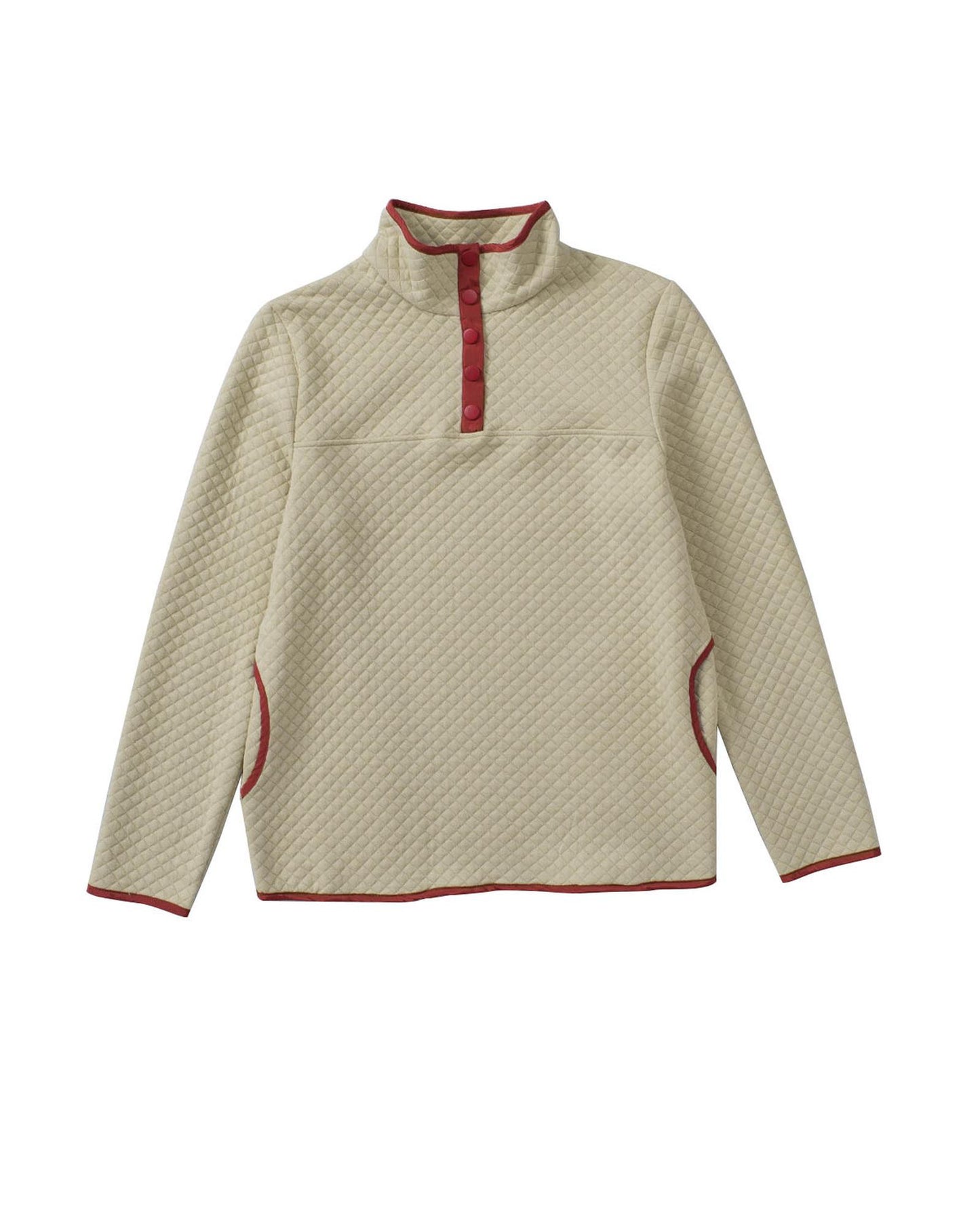 Azura Exchange Contrast Binding Snap Button Geometric Pullover Sweatshirt - S