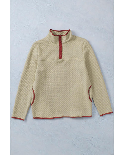 Azura Exchange Contrast Binding Snap Button Geometric Pullover Sweatshirt - S