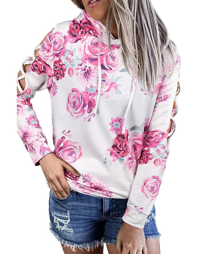 Azura Exchange Floral Print Cold Shoulder Hoodie - XL