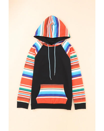 Azura Exchange Striped Patchwork Kangaroo Pocket Hoodie - M