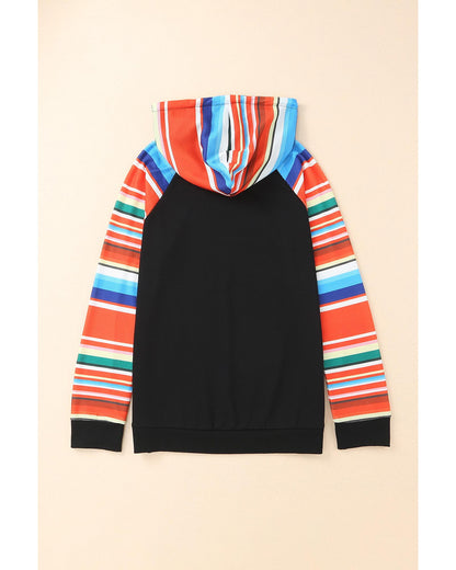 Azura Exchange Striped Patchwork Kangaroo Pocket Hoodie - M