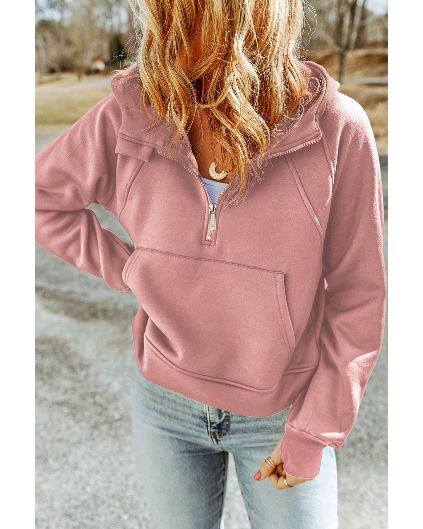 Azura Exchange Quarter Zip Kangaroo Pocket Hoodie - L