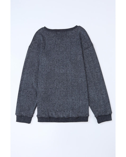 Azura Exchange Gray Ribbed Knit Round Neck Pullover Sweatshirt - L