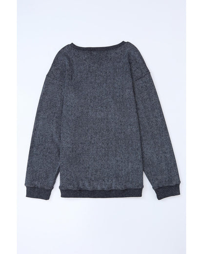 Azura Exchange Gray Ribbed Knit Round Neck Pullover Sweatshirt - S