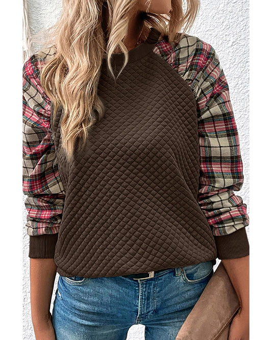 Azura Exchange Plaid Raglan Sleeve Sweatshirt - M