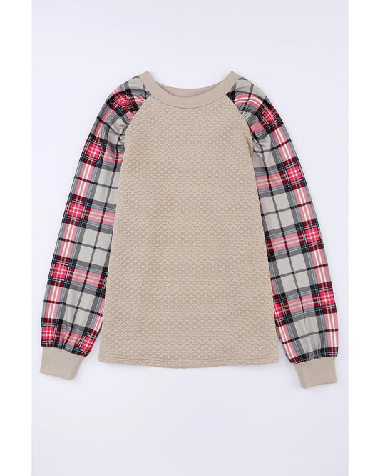 Azura Exchange Plaid Raglan Sleeve Sweatshirt - S