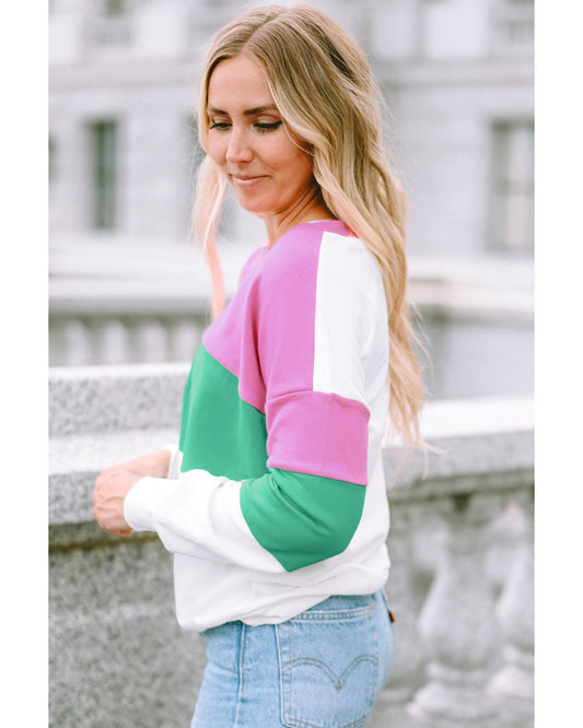 Azura Exchange Color Block Ribbed V-Neck Sweatshirt - L