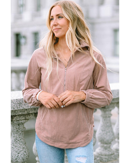 Azura Exchange Half Zip Ribbed Texture Collared Sweatshirt - M