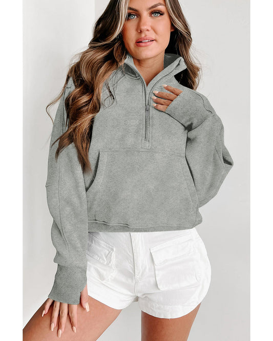 Azura Exchange Stand Collar Ribbed Sleeve Sweatshirt - XL