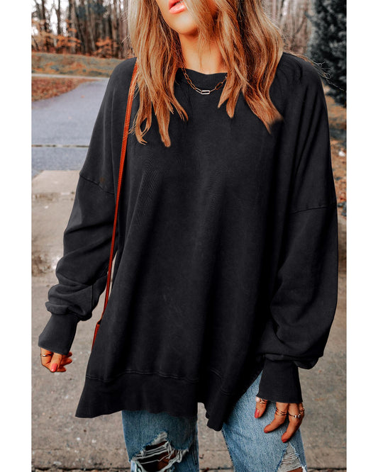 Azura Exchange Oversized Ribbed Trim Sweatshirt - S