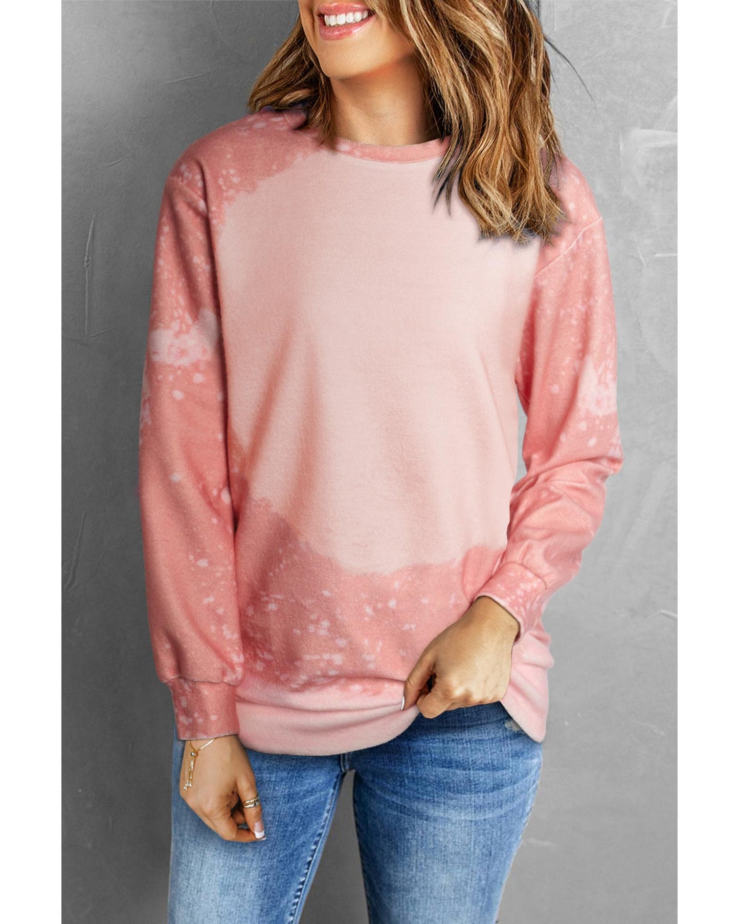 Azura Exchange Bleached Round Neck Pullover Sweatshirt - S