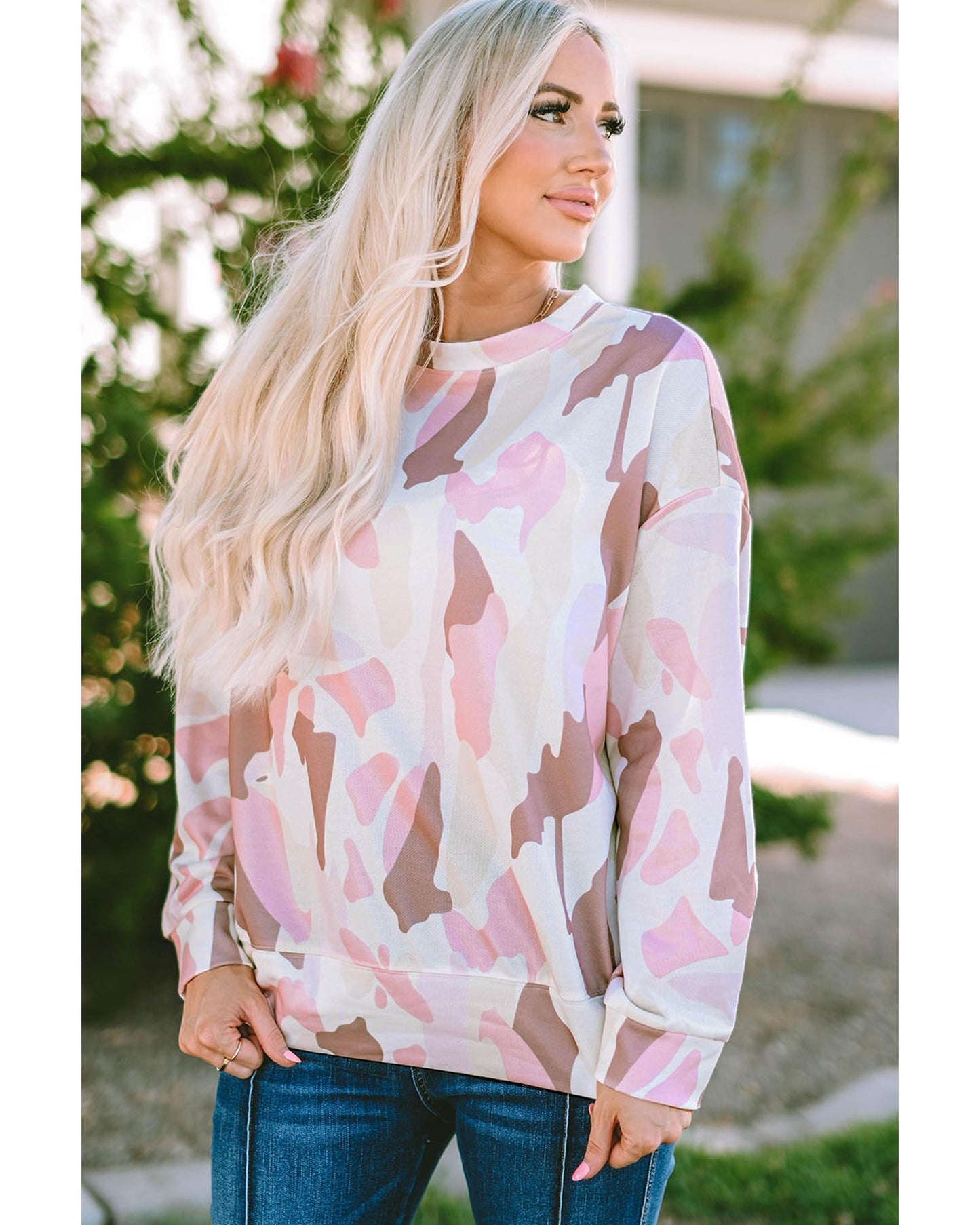 Azura Exchange Relaxed Geometric Print Crewneck Sweatshirt - M