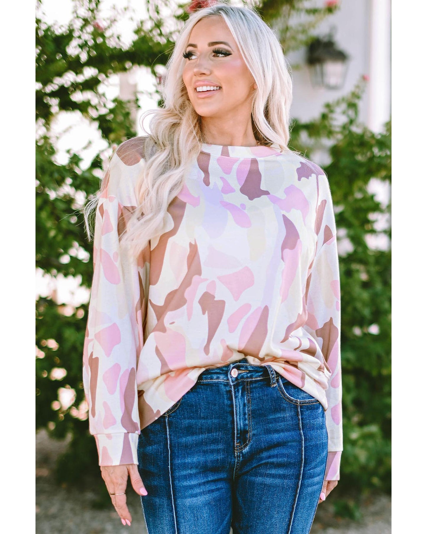 Azura Exchange Relaxed Geometric Print Crewneck Sweatshirt - M