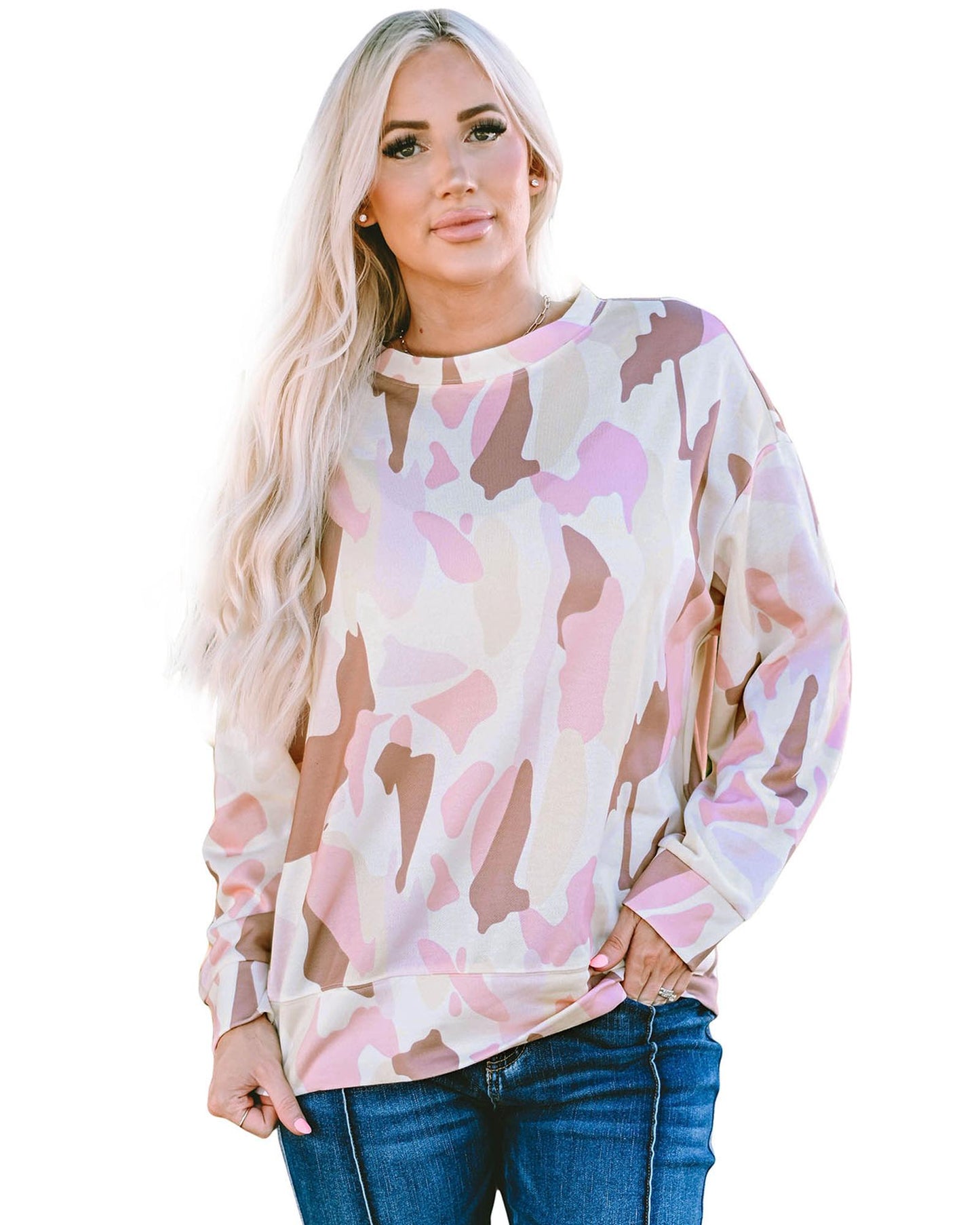 Azura Exchange Relaxed Geometric Print Crewneck Sweatshirt - S