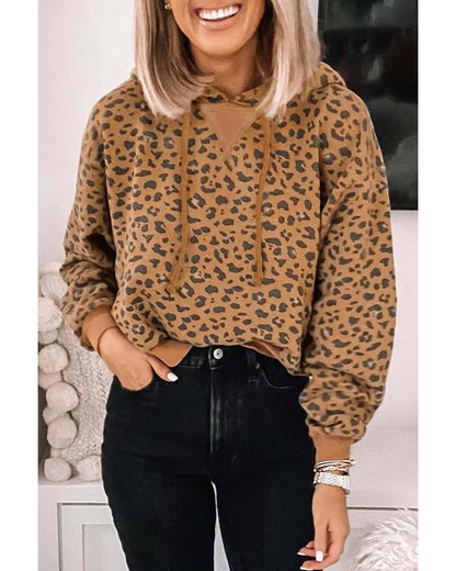 Azura Exchange Leopard Long Sleeve Cropped Hoodie - L