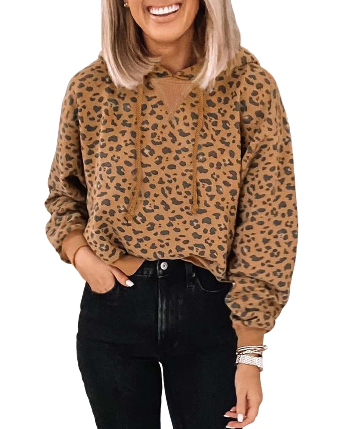 Azura Exchange Leopard Long Sleeve Cropped Hoodie - M