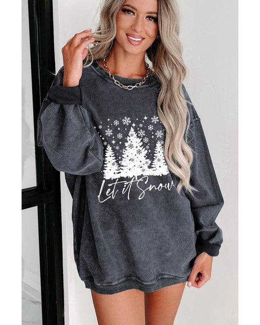 Gray Christmas Tree Flake Graphic Corded Sweatshirt - XL