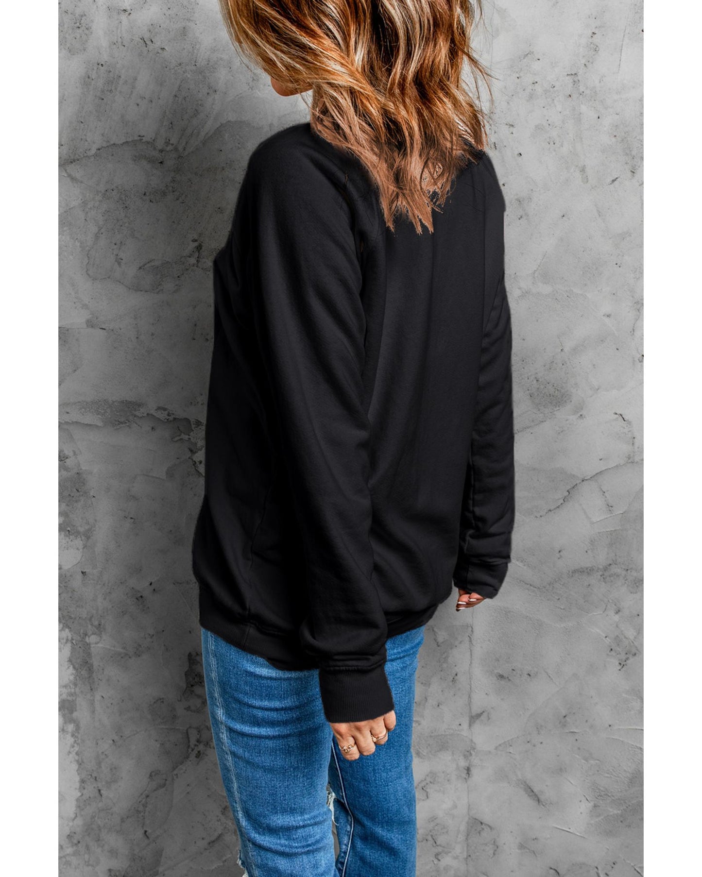 Black Rhinestone Christmas Tree Graphic Pullover Sweatshirt - M