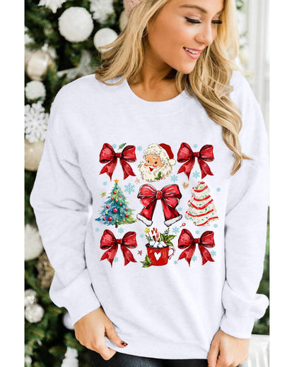 Beige Christmas Tree Bowknot Santa Clause Graphic Holiday Sweatshirt - M