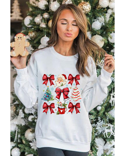 Beige Christmas Tree Bowknot Santa Clause Graphic Holiday Sweatshirt - S