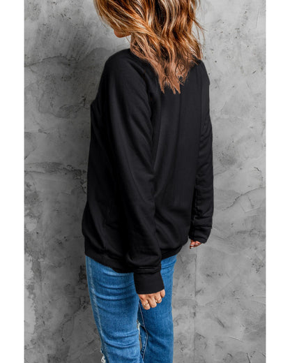 Black HO HO HO Christmas Tree Graphic Pullover Sweatshirt - M