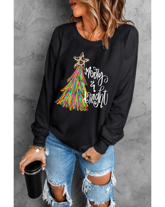 Black Merry & Bright Christmas Tree Graphic Sweatshirt - M