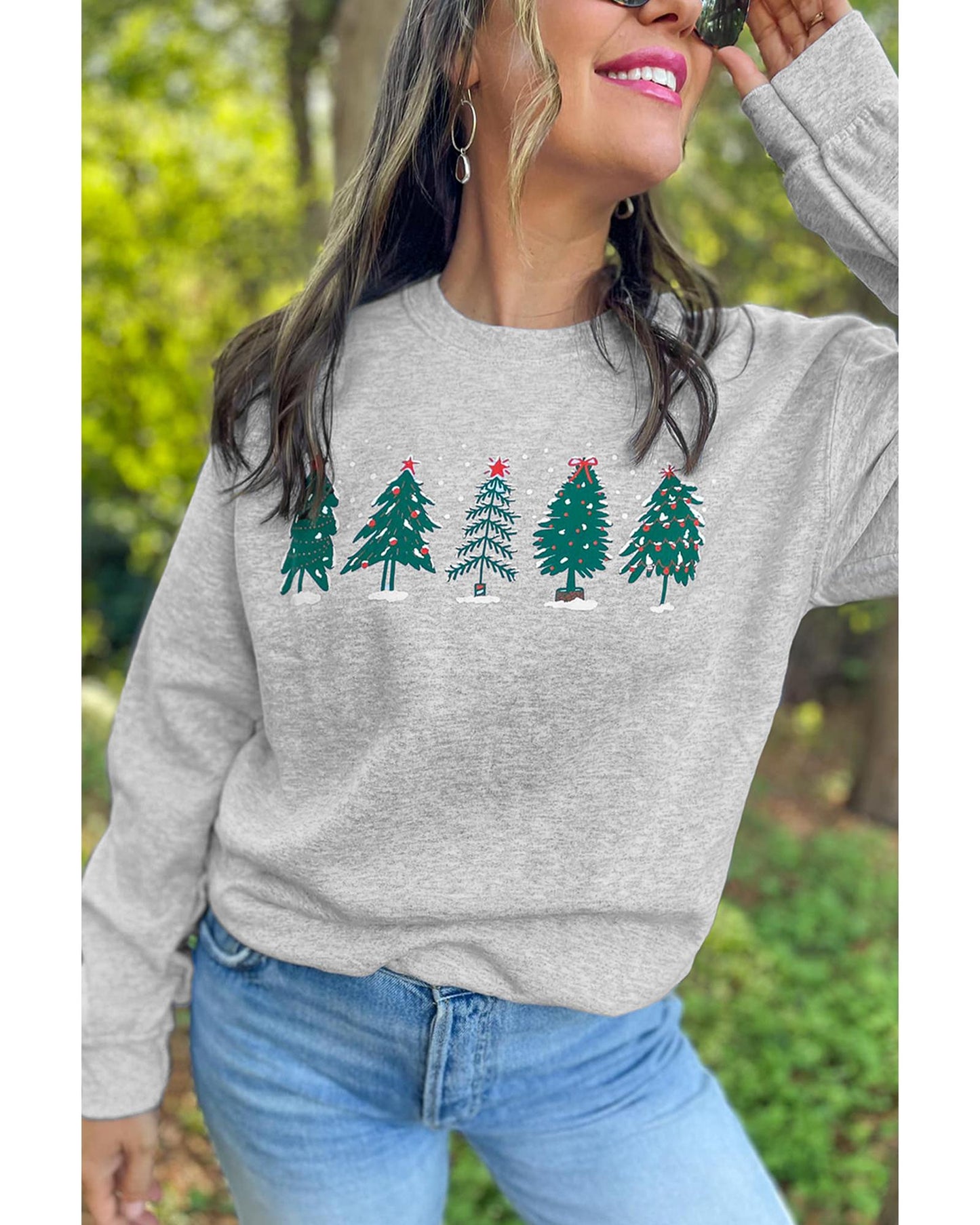 Gray 2-side Printed Christmas Tree Letter Graphic Sweatshirt - S