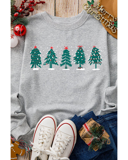 Gray 2-side Printed Christmas Tree Letter Graphic Sweatshirt - S