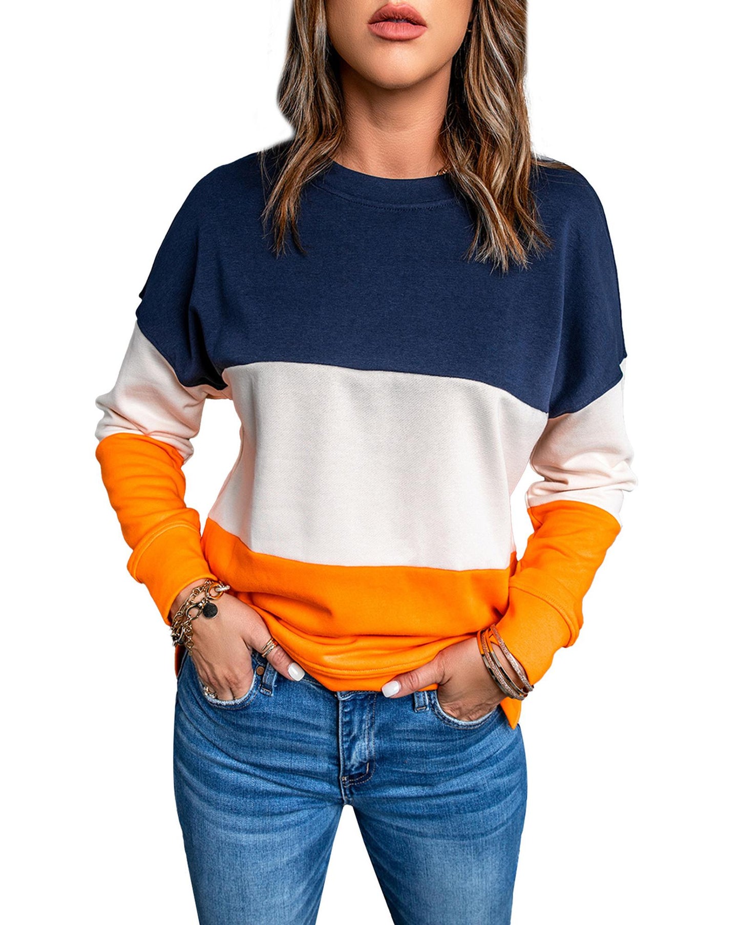 Azura Exchange Colorblock Sweatshirt with Contrast Stitching and Slits - M