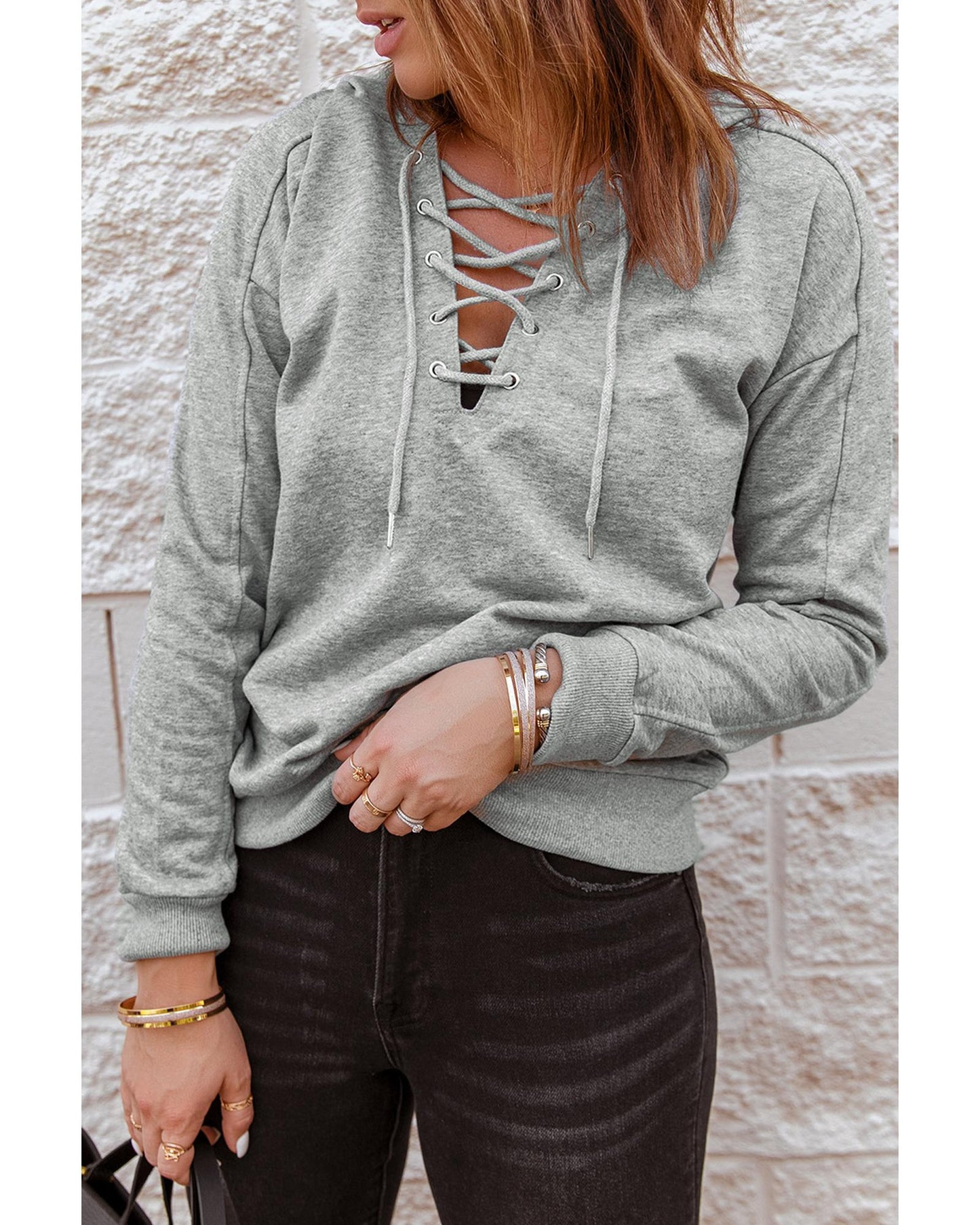 Azura Exchange Lace-up Grey Casual Hoodie - 2XL
