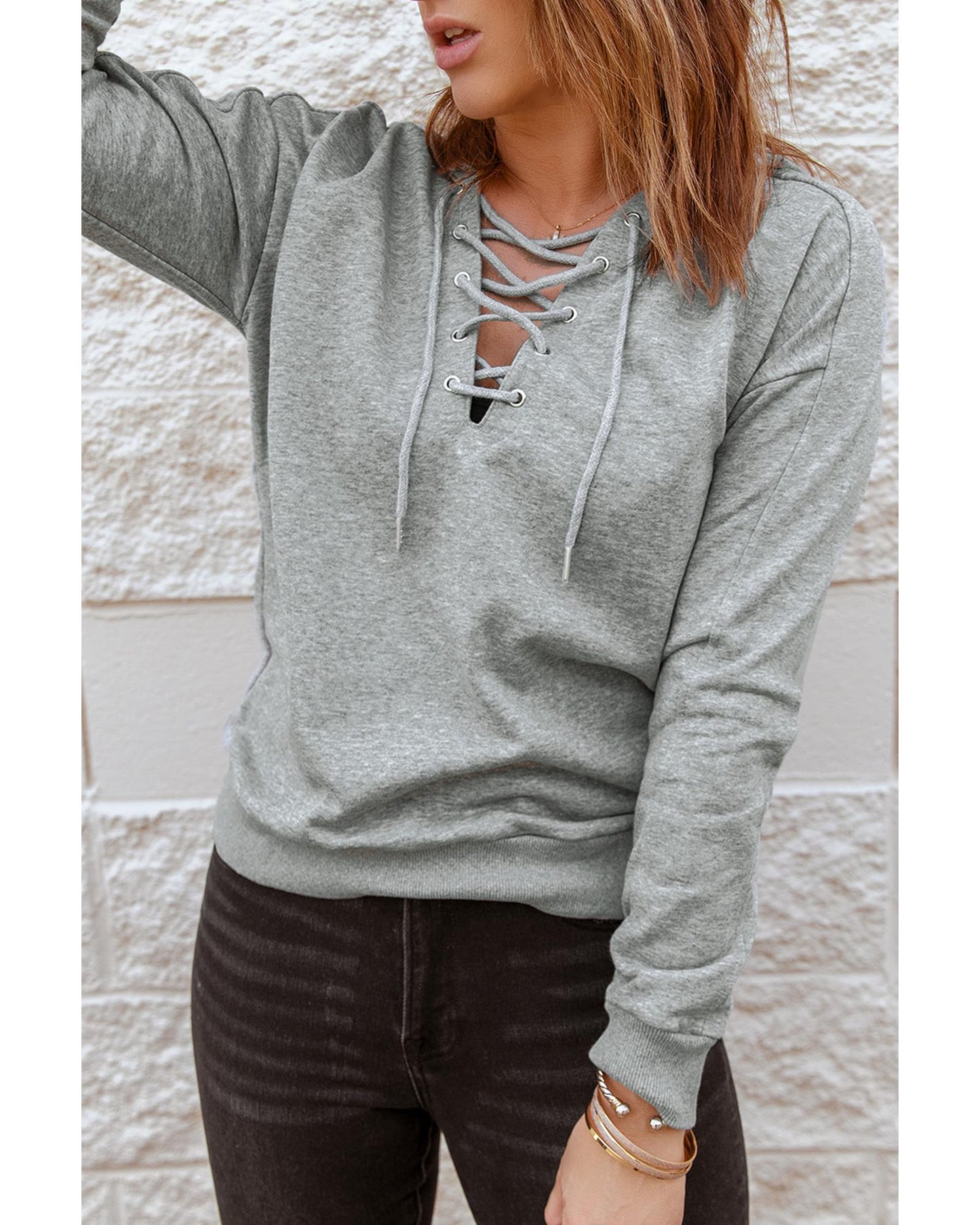 Azura Exchange Lace-up Grey Casual Hoodie - 2XL