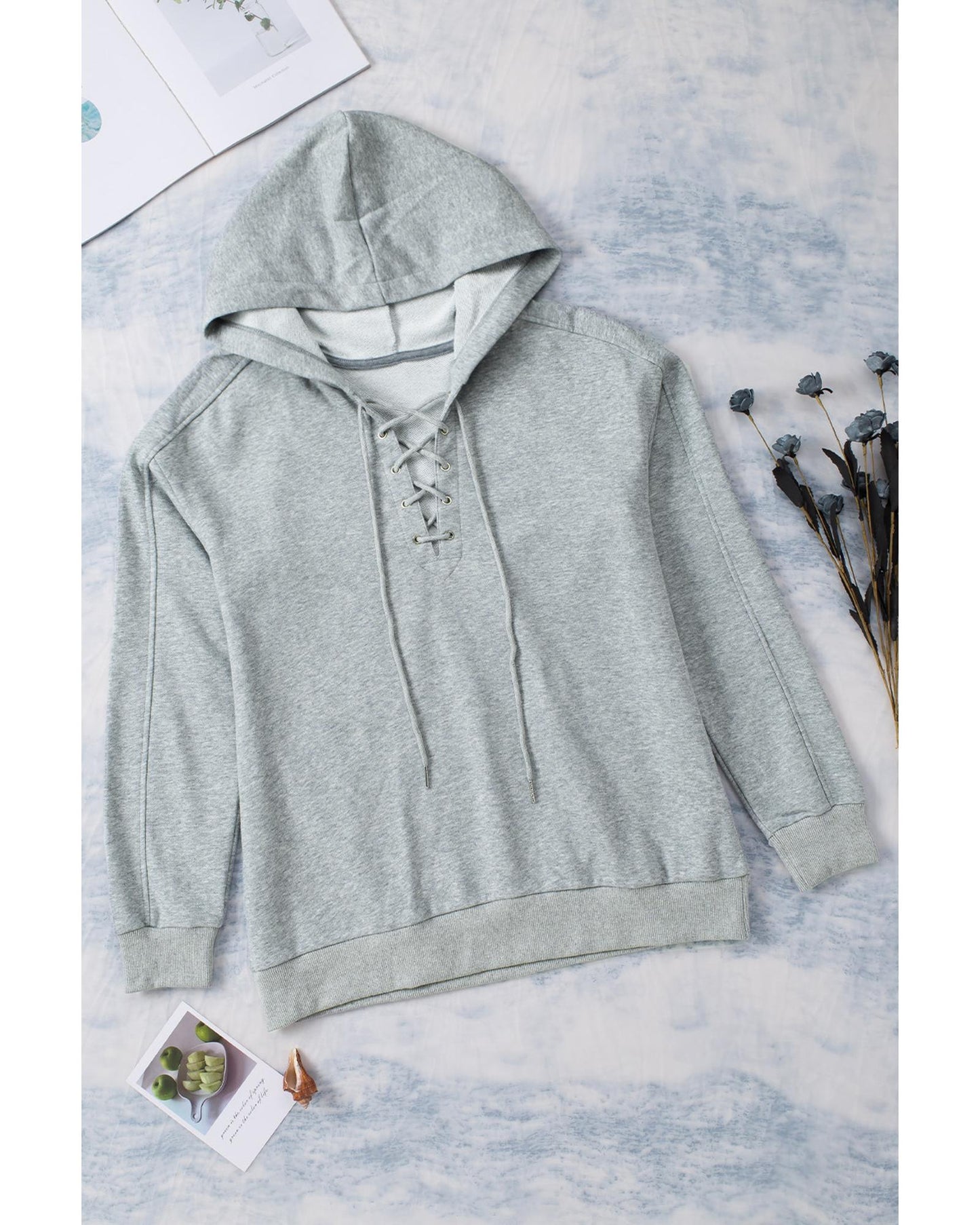 Azura Exchange Lace-up Grey Casual Hoodie - S
