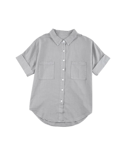 Azura Exchange Denim Shirt with Turn-down Collar - M