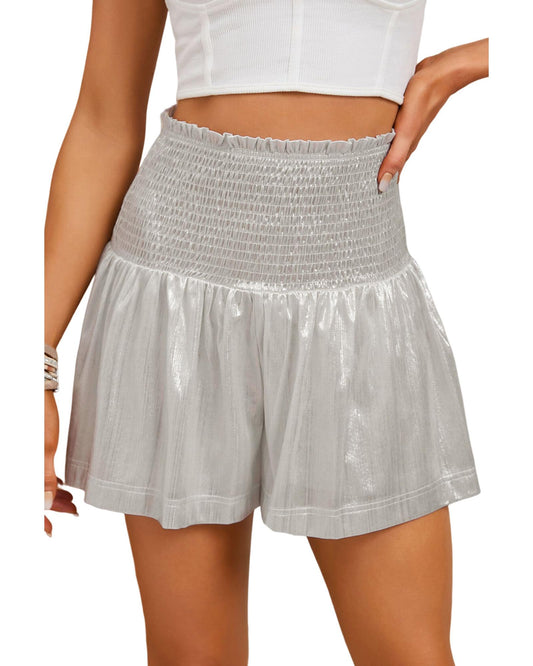 Azura Exchange Smocked High Waist Shorts with Metallic Sheen - L