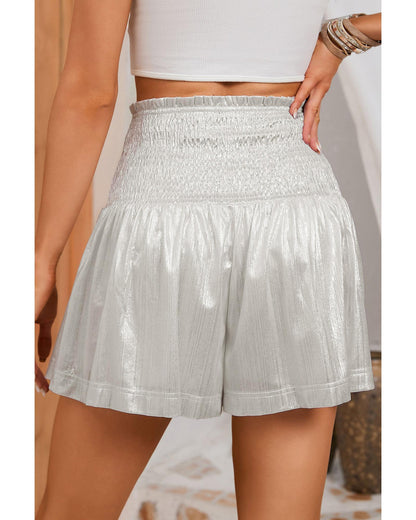 Azura Exchange Smocked High Waist Shorts with Metallic Sheen - L