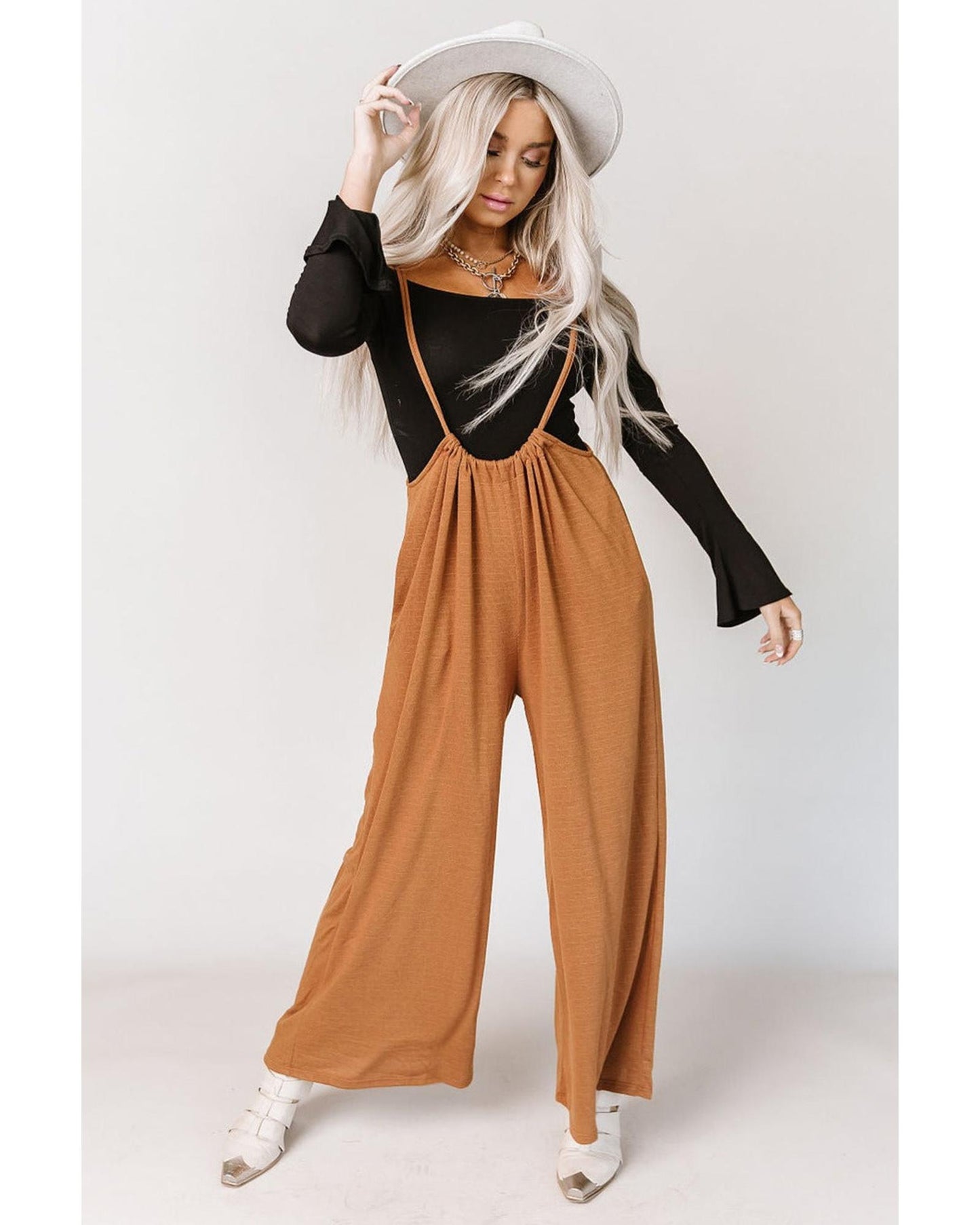 Azura Exchange Wide Leg Suspender Pants - L