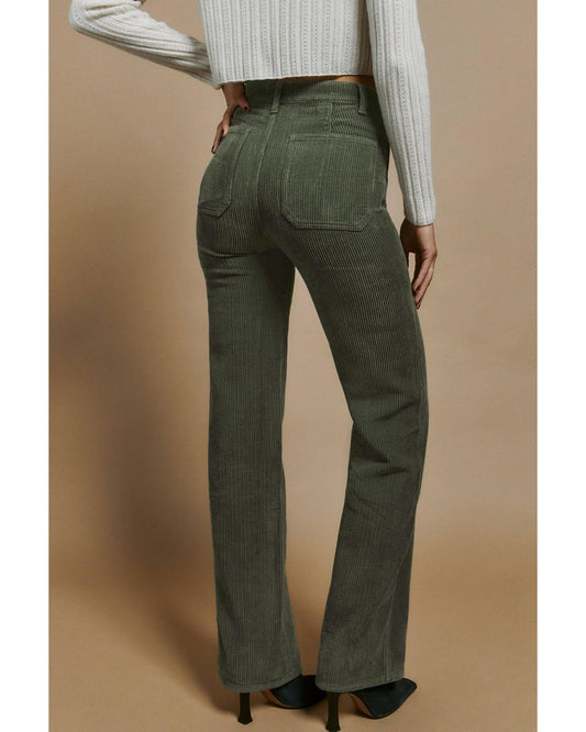 Azura Exchange Green High Waist Square Pockets Corduroy Pants - S