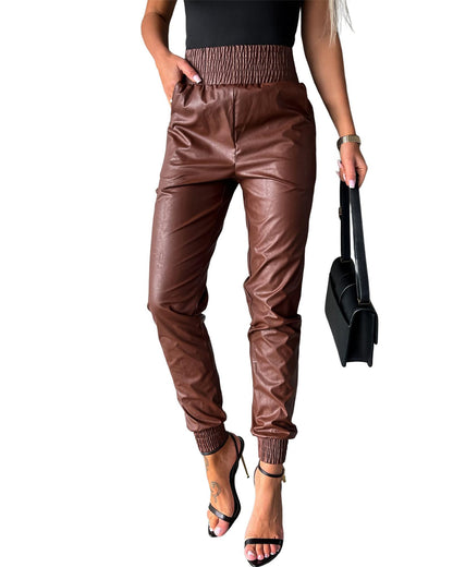 Azura Exchange Smocked High-Waist Leather Skinny Pants - XL