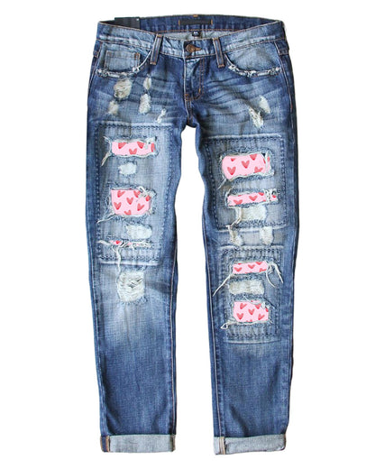 Azura Exchange Heart Patchwork Jeans - 8 US