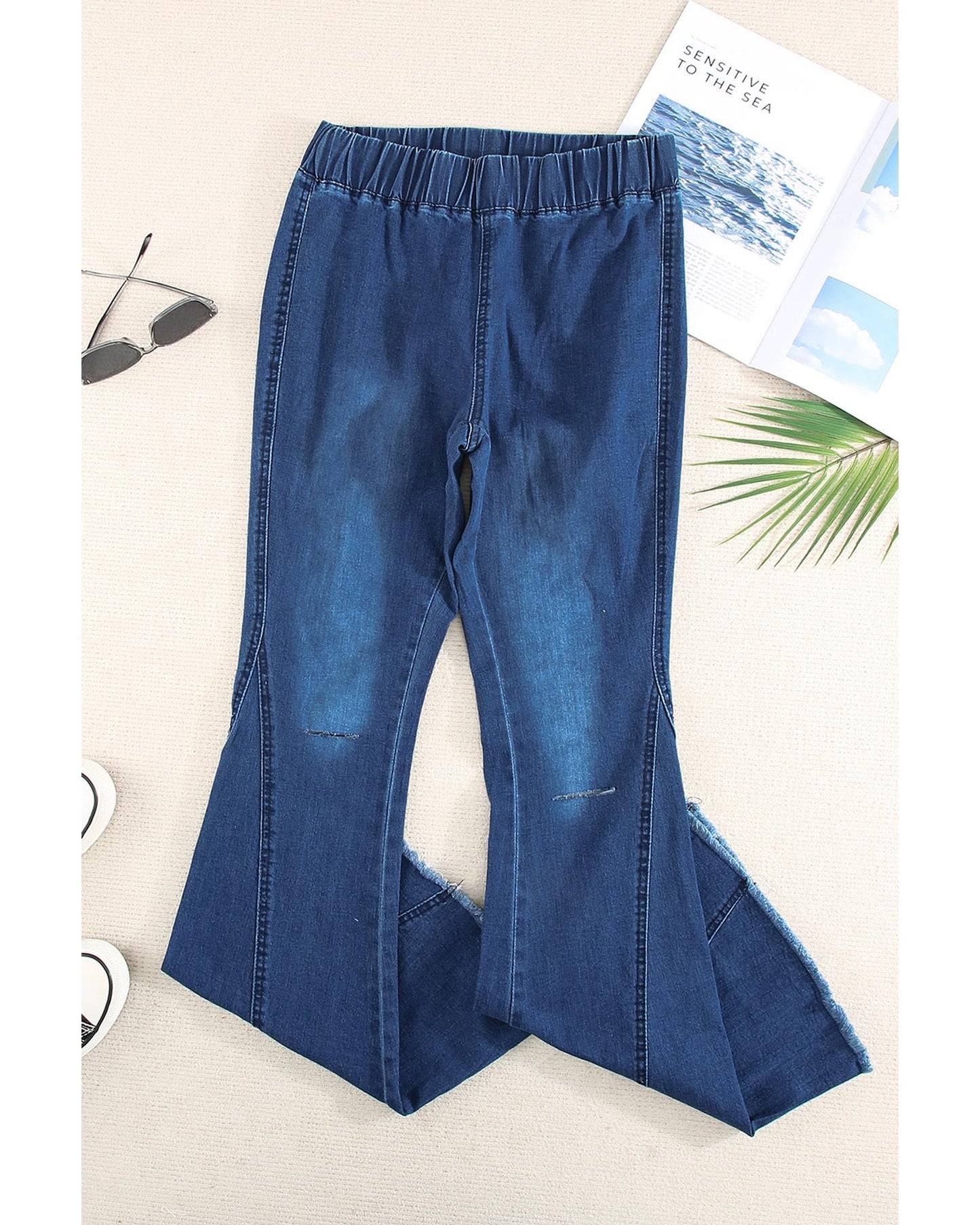 Azura Exchange Distressed Bell Bottom Denim Pants - M