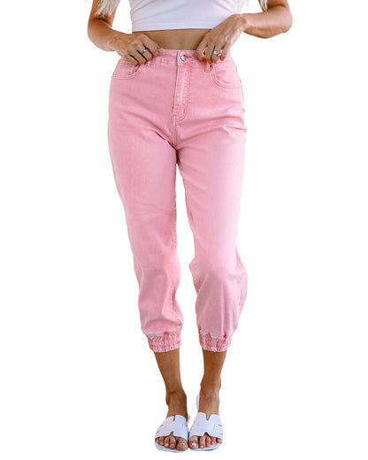 Azura Exchange Acid Wash Elastic Cuffed Jeans - 10 US